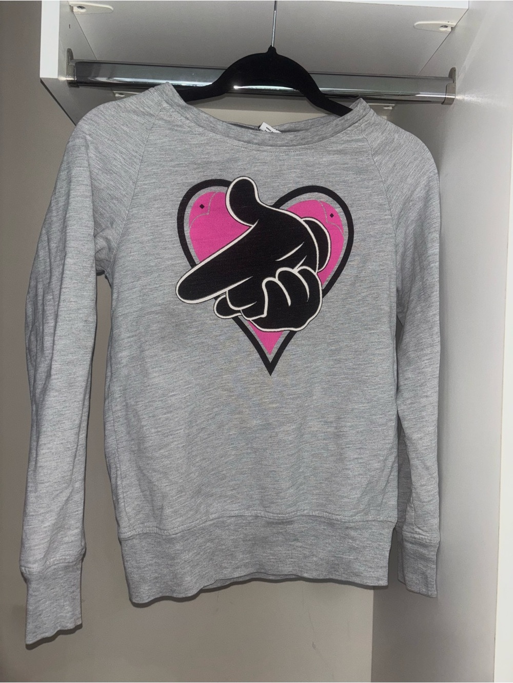 Crooks & Castles Grey Crewneck Sweatshirt with Pink Heart & Black Graphic